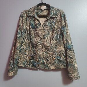 Christopher & Banks Large Stretch jacket paisley blue and tan Large